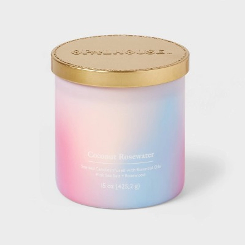 2-Wick 15oz Glass Jar Candle with Tie Dye Sleeve Coconut Rosewater - Opalhouse™