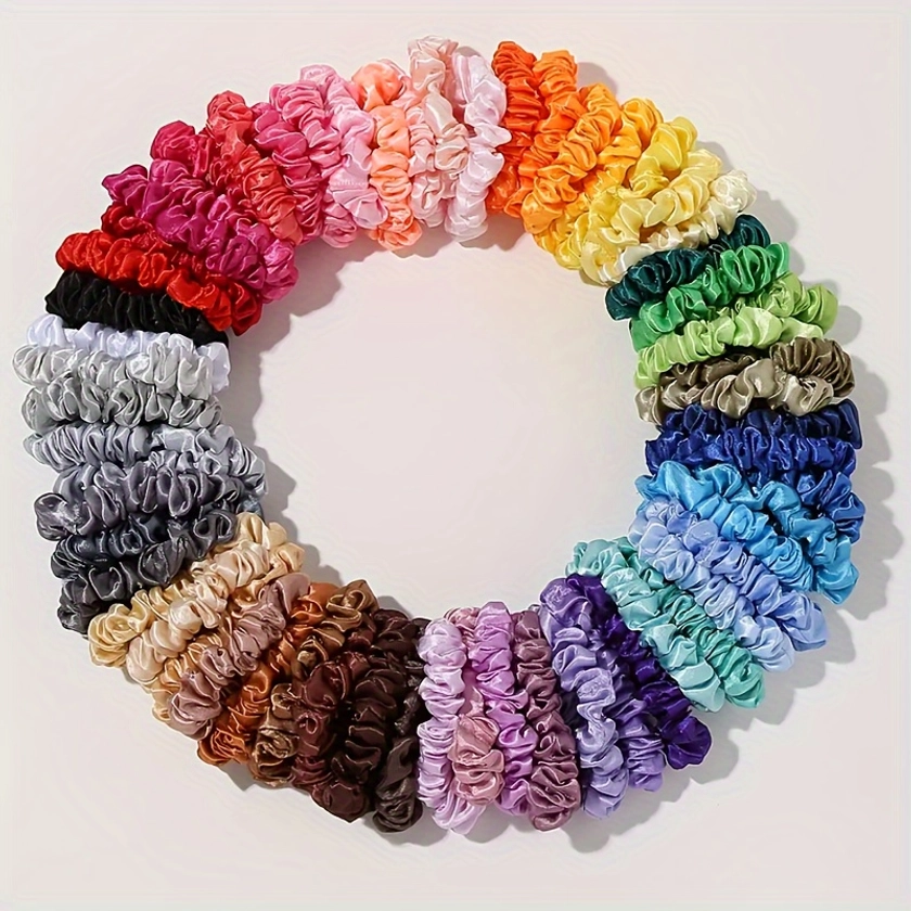 30Pcs Fabric Hair Scrunchies for Women - Cute &amp; Sweet Solid Color Hair Ties, Premium Elastic Hair Bands, Assorted Colors, Suitable for Ages 14+, Bulk