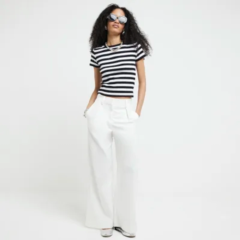 Black ribbed stripe cropped t-shirt