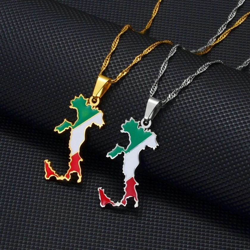 1pc Italy Map Flag Pendant Necklaces Silver Color/Gold Color Italian Maps Jewelry