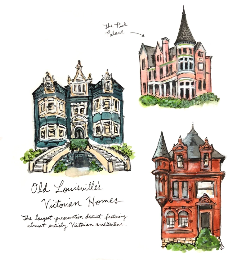 Old Louisville Victorian Homes Watercolor Print