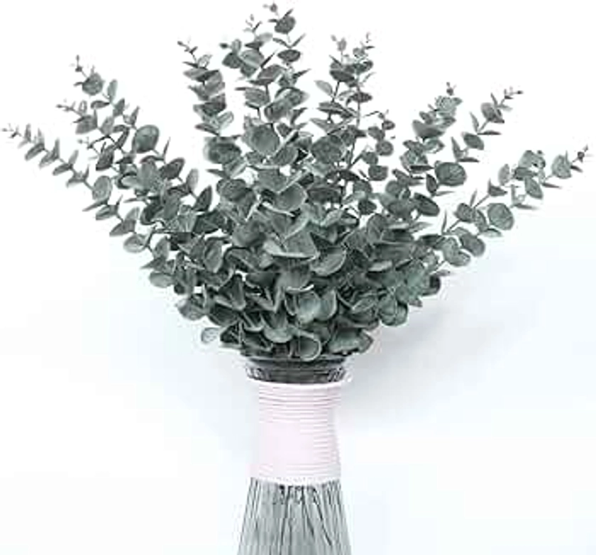 HanYun 24 Pcs Artificial Eucalyptus Stems Leaves Artificial Eucalyptus Branches Fake Flower Greenery for Flowers Arrangement for Decor Garden, Wedding, Table Centerpiece, Christmas