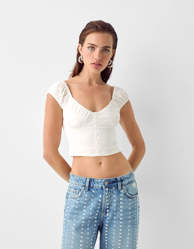 Chemise cropped boutons - Femme