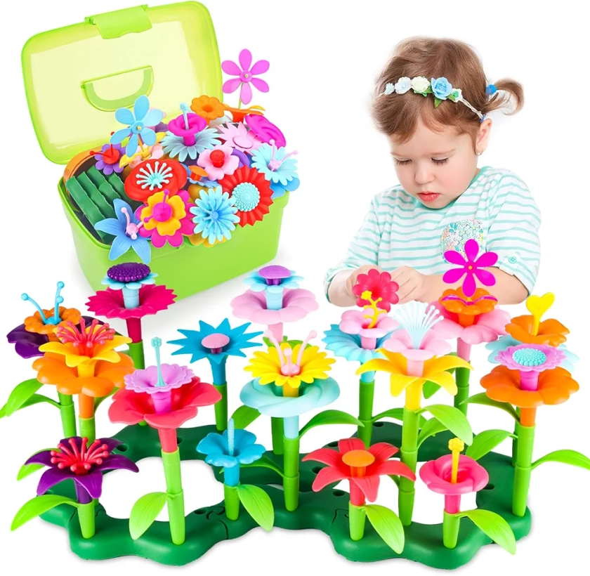 CENOVE Jouets de Construction de Jardin de Fleurs, 3 4 5 6 Ans, Ensembles de Bouquets de Bricolage pour Filles et Garçons, Blocs de Construction Créatifs pour Enfants (130 PCS)