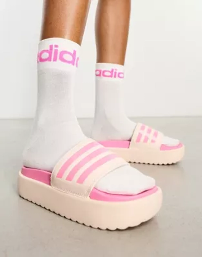 adidas Sportswear Adilette platform sliders in pink | ASOS