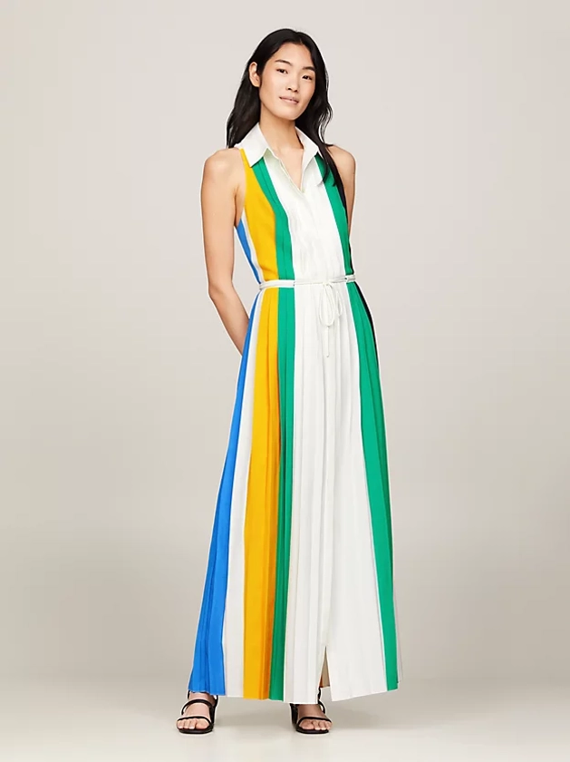 Colour-Blocked Pleated Maxi Dress | White | Tommy Hilfiger