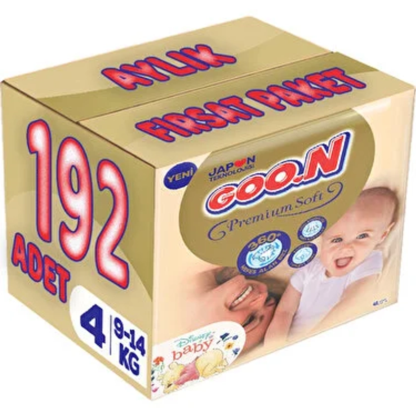 Goon Premium Soft Bebek Bezi Beden:4 (9-14 kg) Maxi 192 Adet Fiyatı