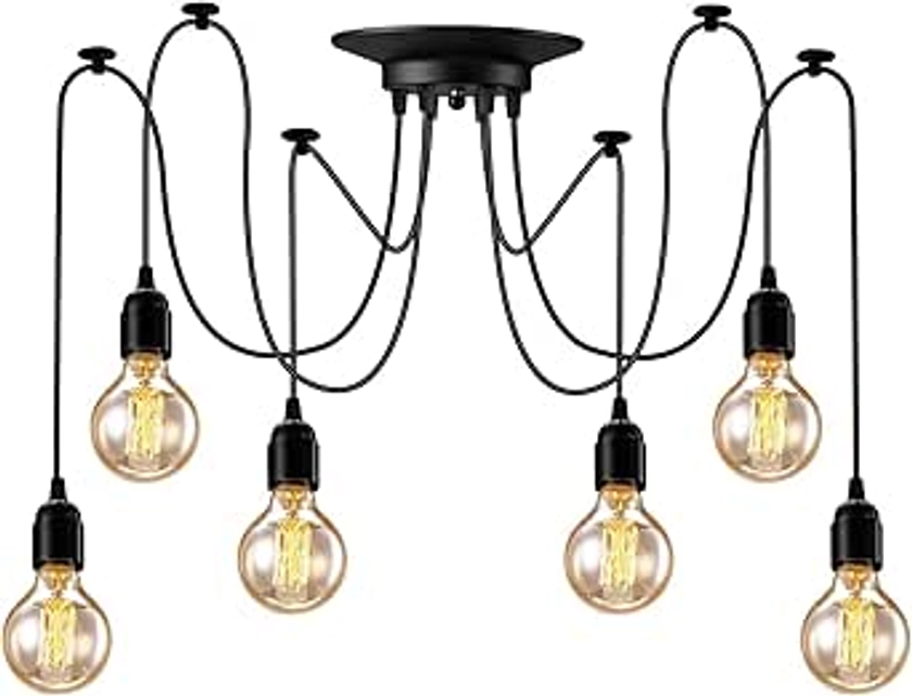 YNXing - Suspension Edison vintage - Réglable - Lampe suspendue - Luminaire industriel - Lustre noir - 1, 3, 5, 6 têtes - 6 supports de lampe : Amazon.fr: Luminaires et Éclairage