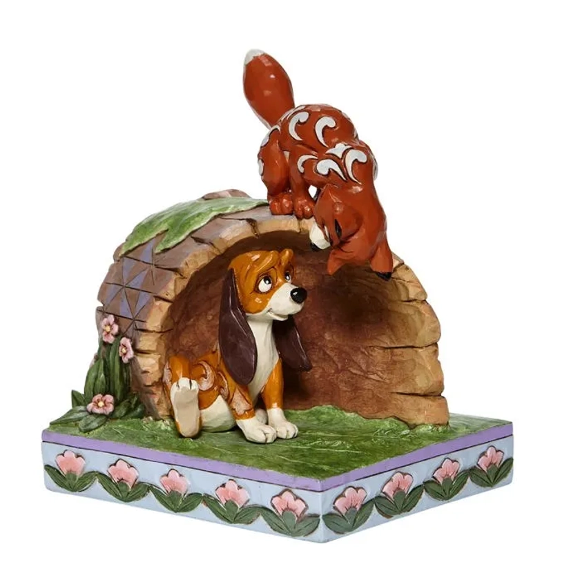 Objet decoratif Disney - 6008077 - Traditions Figurine Renard et Chien sur buche, Multicolore, S,