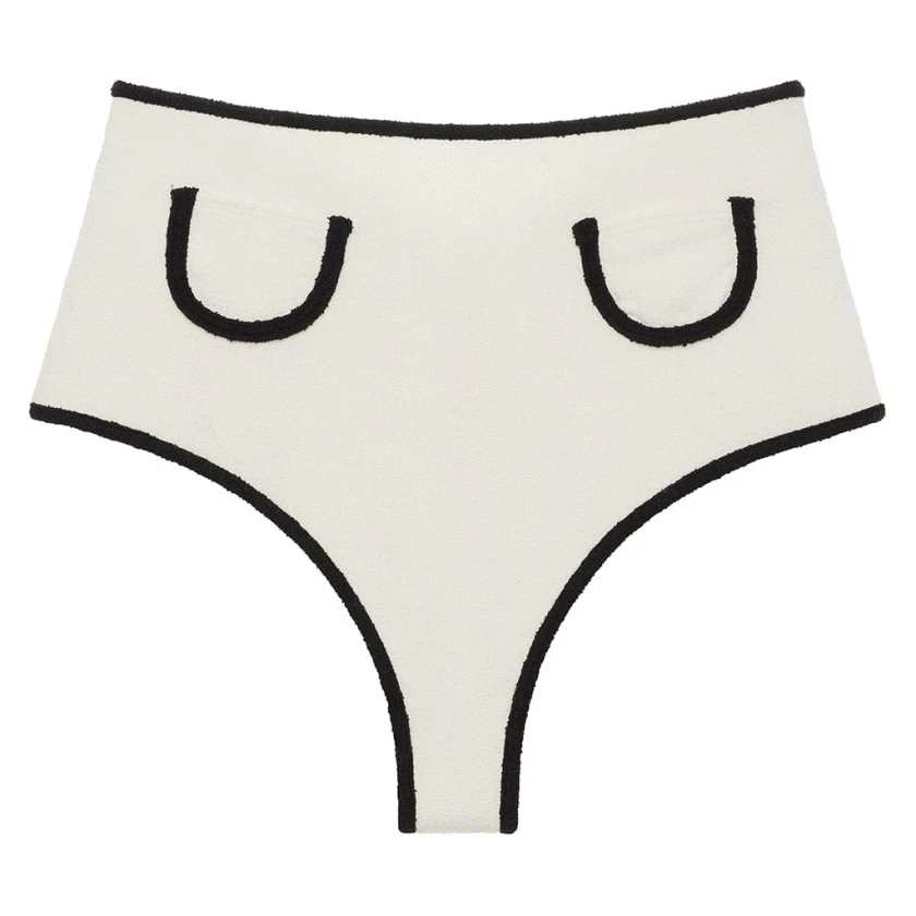 Cream (Black Binded) Terry Rib Polly Bikini Bottom