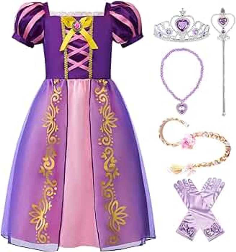 ReliBeauty Girls Dress Puff Sleeve Princess Costume, 4T-4, Purple(with Accessories)