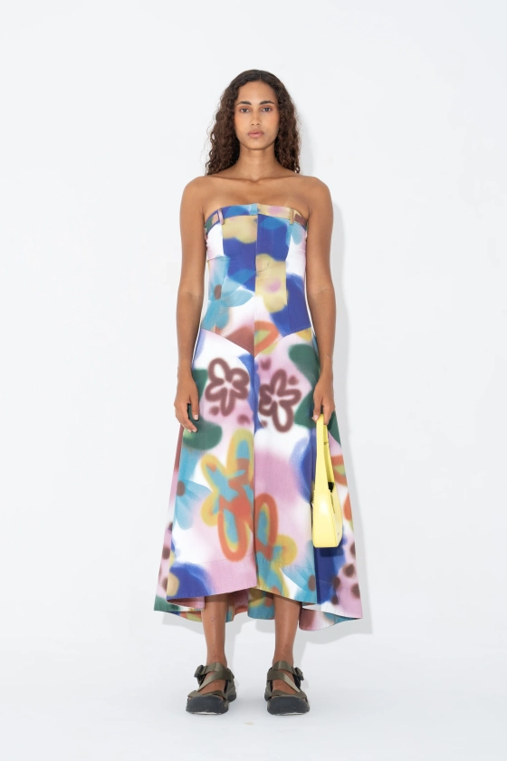 SEAM DETAIL TUBE DRESS in Graffiti Flower