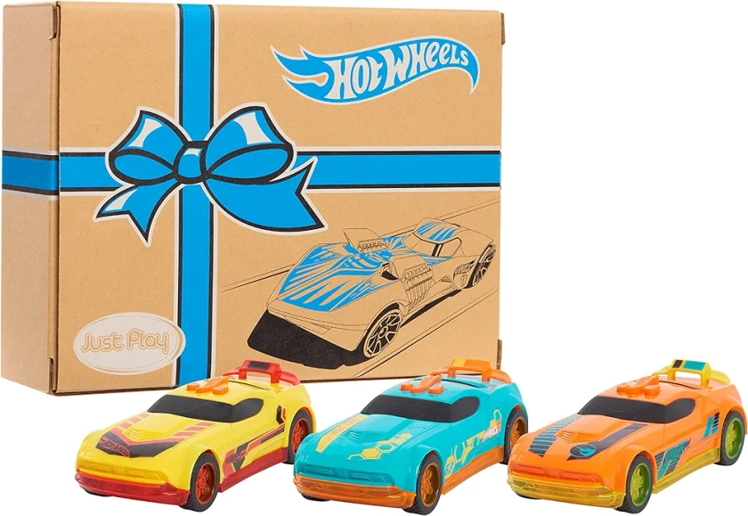 Hot Wheels Glow Riders 3-Pack Set, Red Teal and Yellow Toy Cars with Lights and Sounds, Kids Toys for Ages 6Up by Just Play