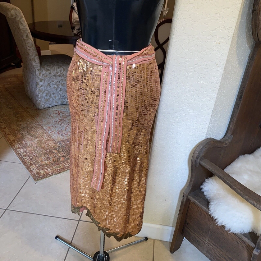 Judith Ann Creations Vintage Silk Sequins Beaded 80’s Skirt Peach Women’s S