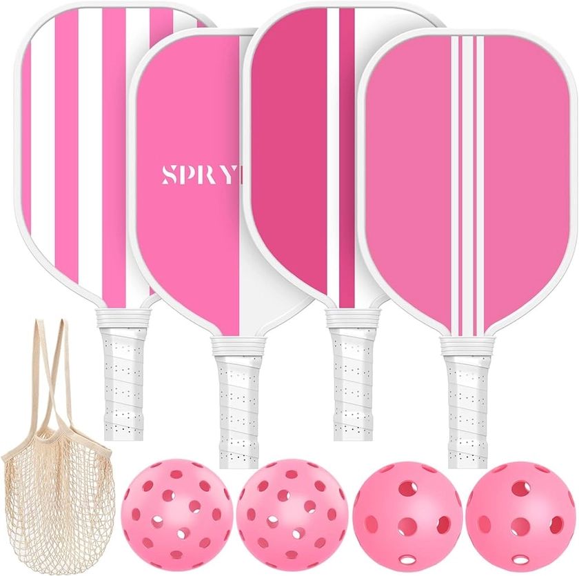 Pink Pickleball Paddles,USAPA Approved Pickleball Set of 4 with 4 Pickleball Balls & 1 Carry Bag Premium Wood Cute Pickle Ball Paddles Rackets Ergonomic Cushion Grip Gifts for Women Youth