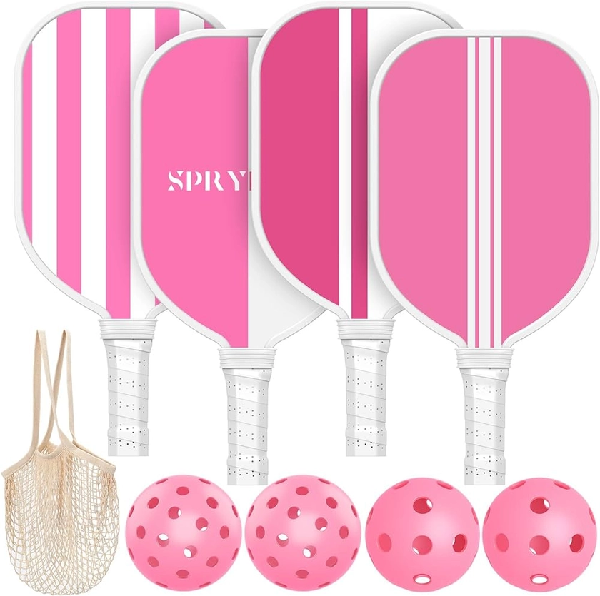 Pink Pickleball Paddles Set of 4, USAPA Approved Pickleball Set of 4 with 4 Pickleball Balls & 1 Carry Bag Premium Wooden Cute Pickle Ball Paddles Rackets Ergonomic Cushion Grip Gifts for Women Youth