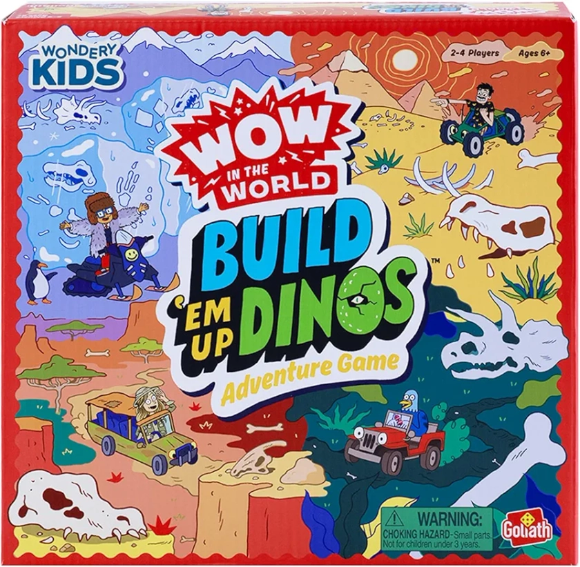 Goliath Wow in The World Build 'Em Up Dinos Adventure Game | Explore The Earth, Learn Crazy Dino Facts, Build A Dino to Win | for 2-4 Players, Ages 6+