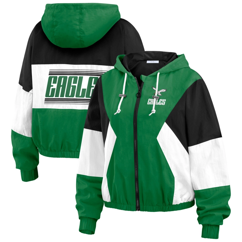 Women's WEAR by Erin Andrews Kelly Green/Black Philadelphia Eagles Color Block Full-Zip Windbreaker Jacket