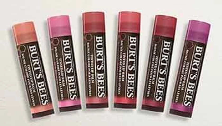 6 pack mix Burt's Bees tinted lip balm PICKED at RANDOM, pink Blossom, rose, red dahlia, magnolia, sweet violet, daisy, hibiscus