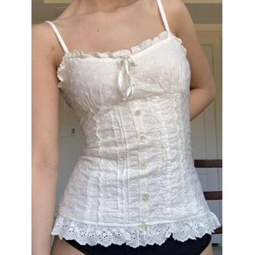 Button Broidered Lace Cami Top