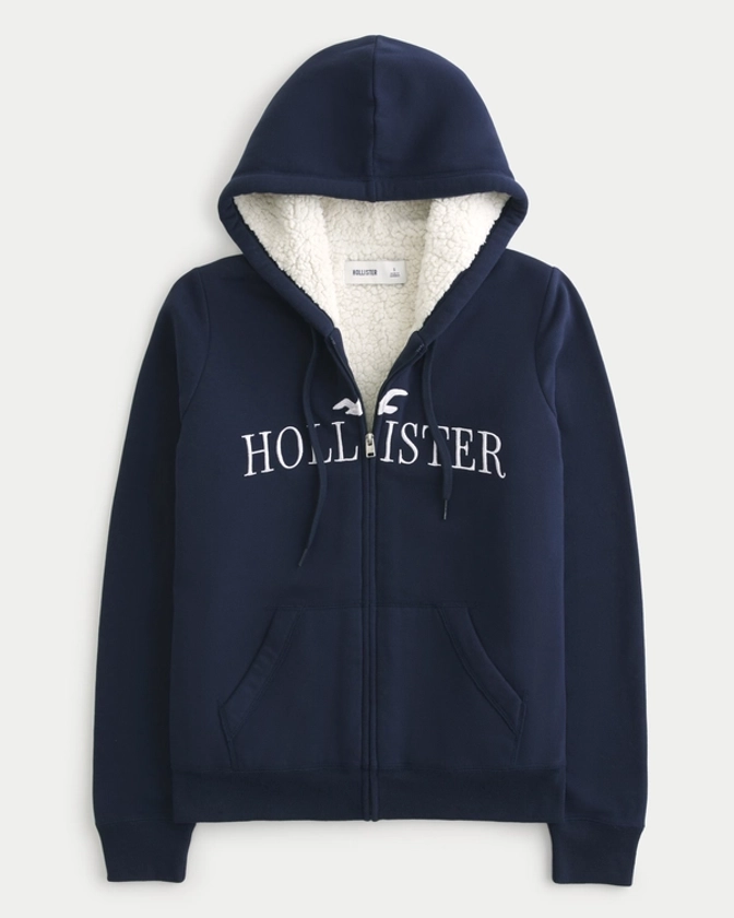 Women's Oversized Faux Shearling-Lined Logo Graphic Hoodie | Women's Tops | HollisterCo.com