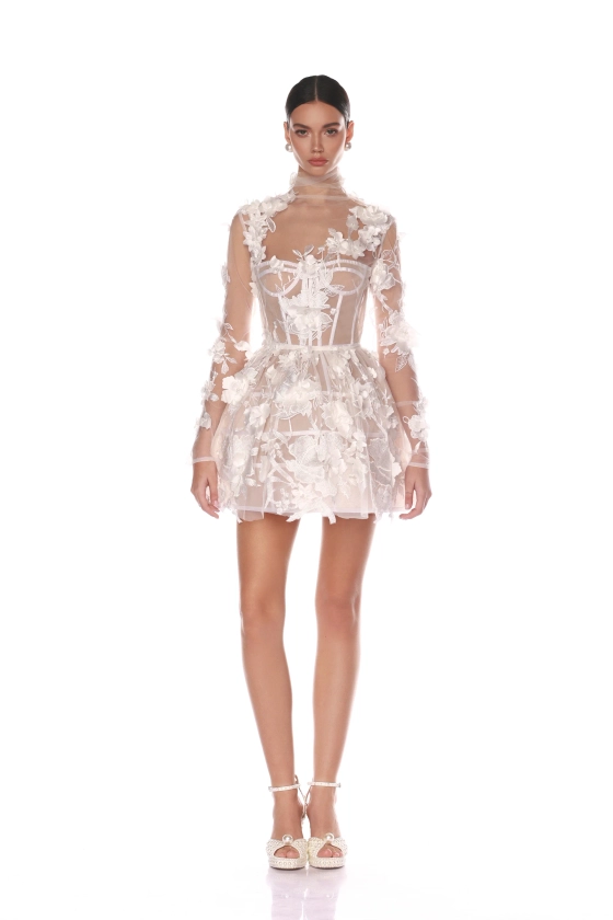 Anastasia Floral Long Sleeve Mini Dress | La Danse Blanche | Fall 2024 Bridal