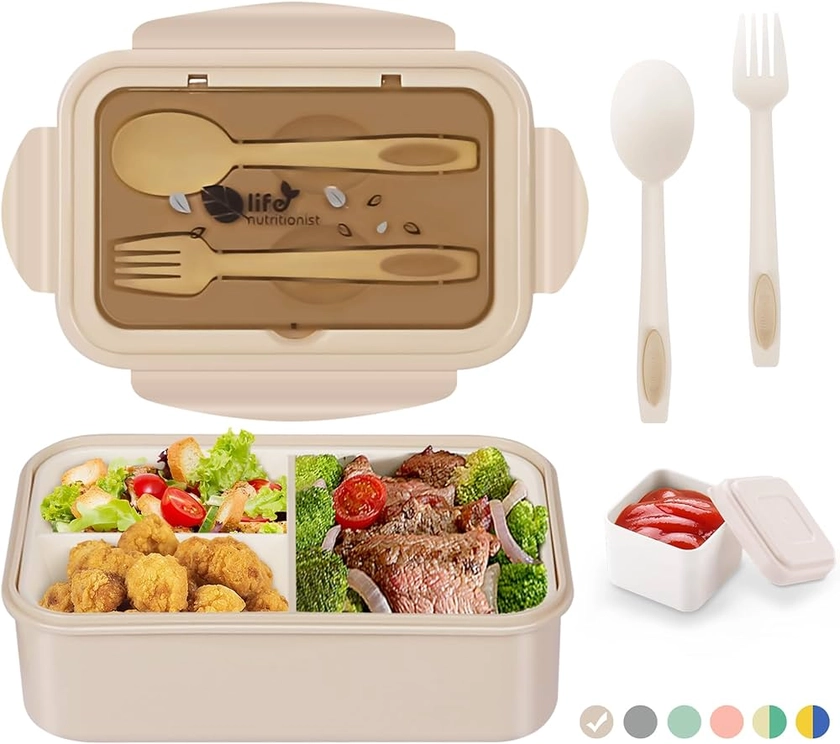 LUZOON Lunch Box, Bento Box Boîte à Déjeuner en Plastique pour Enfant Adulte, 1400ml Boite Bento Boîte à Repas avec Trois Compartiments et des Couverts, Sans BPA : Amazon.fr: Cuisine et Maison