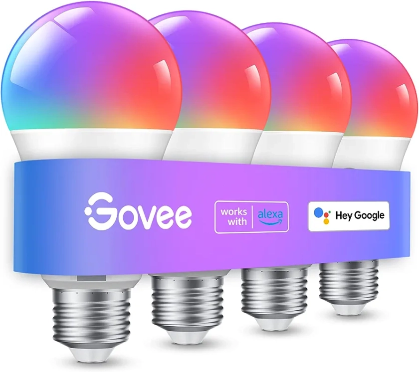 Govee Smart Light Bulbs, WiFi & Bluetooth Color Changing Light Bulbs, Music Sync, 54 Dynamic Scenes, 16 Million DIY Colors RGBWW, Work with Alexa, Google Assistant Home App, 800 Lumens, 4 Pack