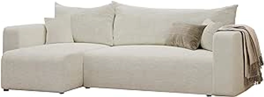 GREKPOL Canapé d'angle Convertible 145x248 à Gauche ou à Droite - Canapé 3 Places Convertible - Canapé avec Espace de Rangement - Canapé Lit - Canapé Convertible - Sofa Beige : Amazon.fr: Cuisine et Maison