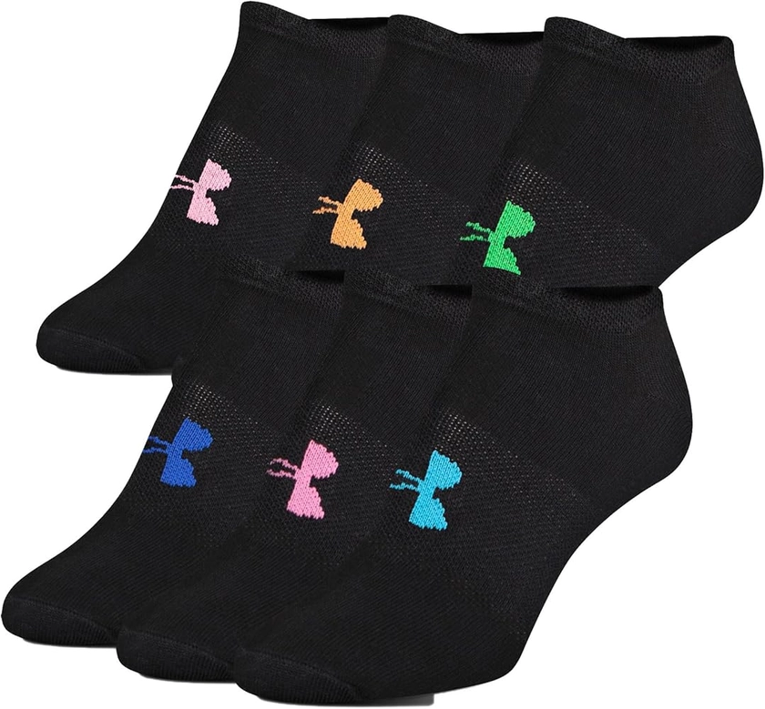 Under Armour Women`s No Show Socks 6 Pack (Black (1259396-001) / Blue/Pink/Orange, Medium)