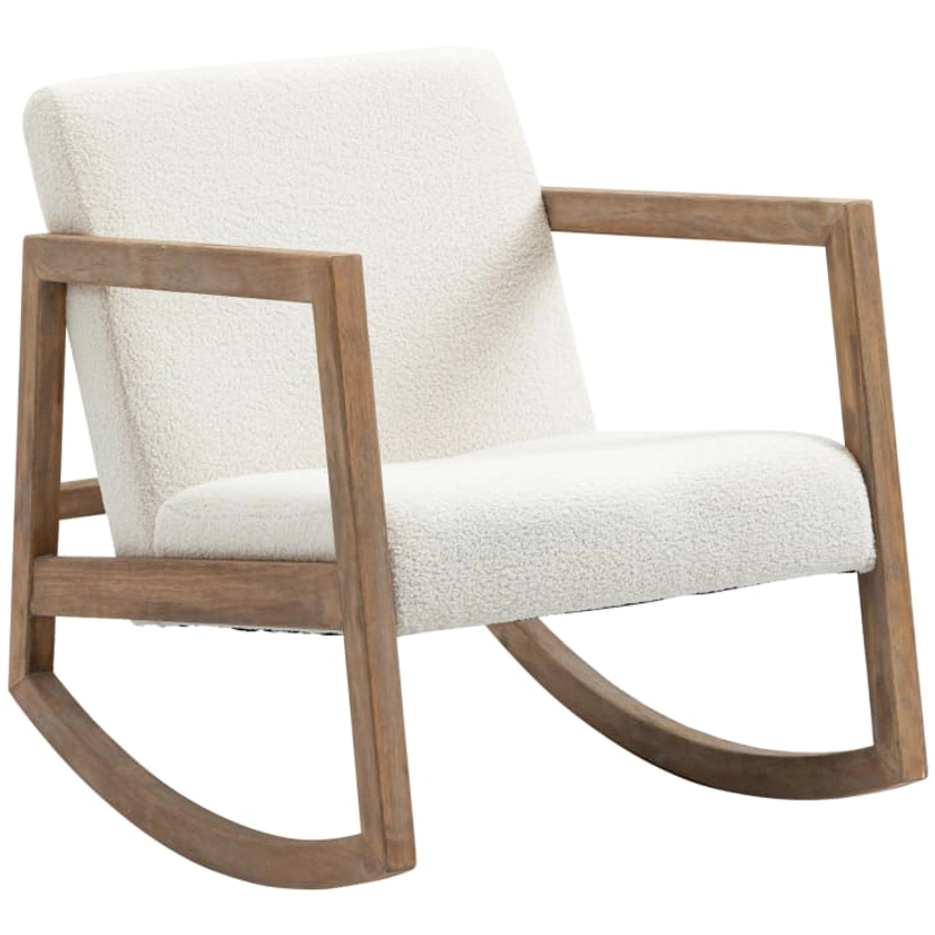 Fauteuil lounge à bascule bois hévéa effet peau de mouton polyester | Maisons du Monde