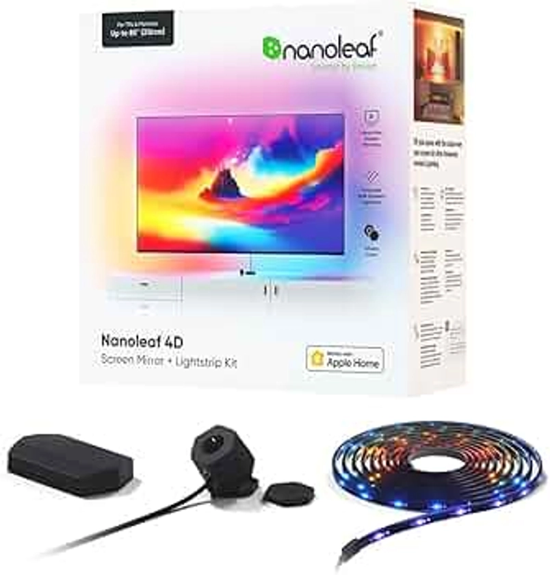 Nanoleaf Kit 4D Screen Mirror + Kit Lightstrip pour téléviseurs et écrans jusqu'à 85"/215 cm - Ruban LED RGBW connecté + Caméra, Thread & Wifi, Compatible Amazon Alexa Google Home Apple