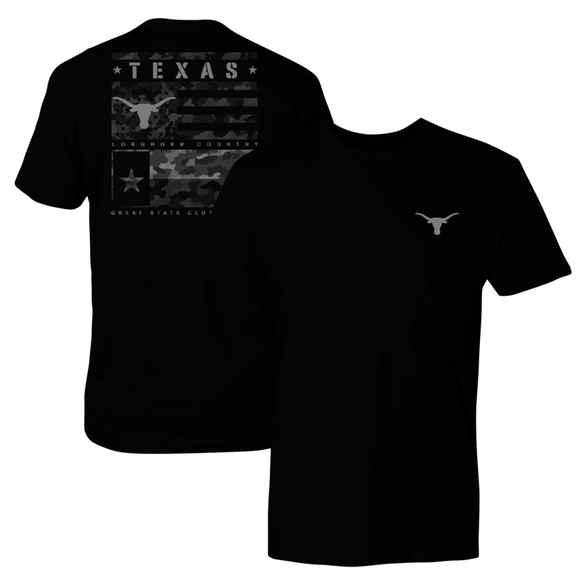 Men's Black Texas Longhorns Camo Flag Panel T-Shirt