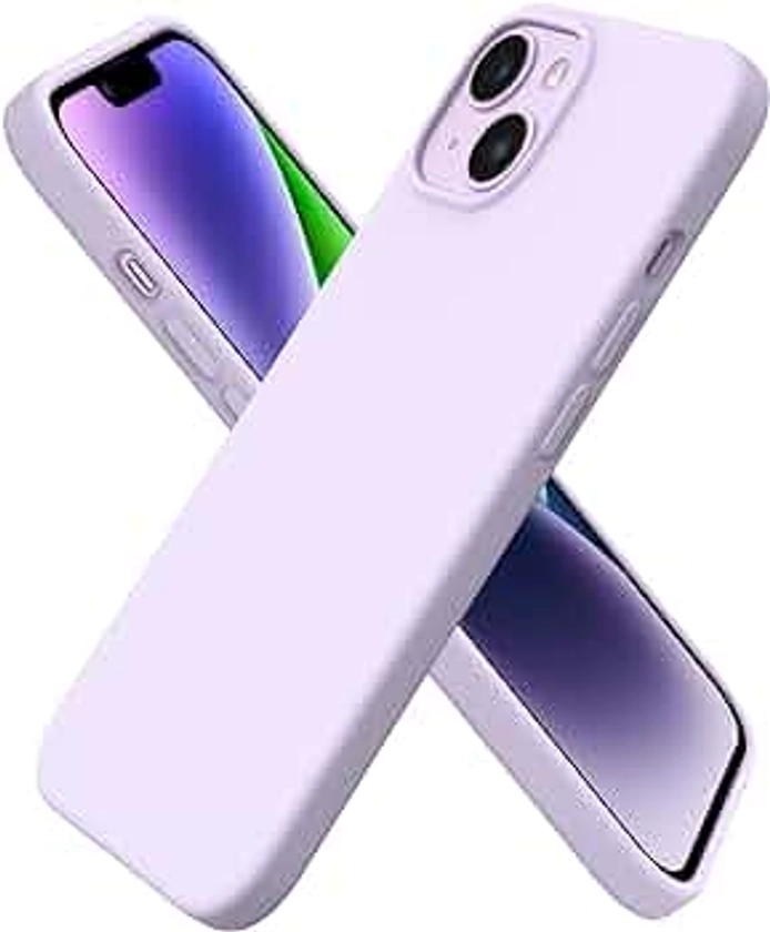 ORNARTO Compatible with iPhone 14 Case 6.1, Slim Liquid Silicone 3 Layers Full Phone Covered Soft Gel Rubber Case Protective Phone Cover 6.1 Inch-Pastel Lilac