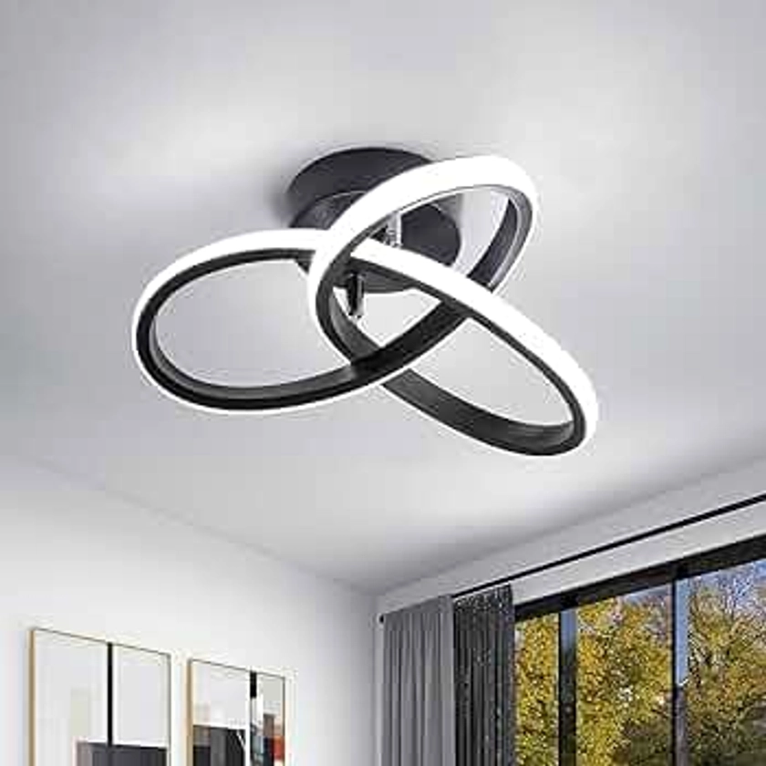 Goeco Lustre LED Plafonnier, Luminaire Plafonnier LED Moderne 22W 2500LM, Lustre Noire pour Chambre Salon Couloir, Diamètre 26cm, Lumière Blanche Froide 6500K