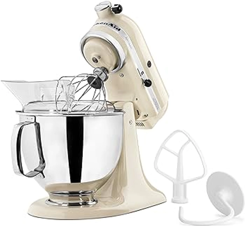 Amazon.com: KitchenAid Batedeira de cabeça inclinada Artisan Series 5 litros com protetor de derramamento KSM150PS, creme de amêndoa : Casa