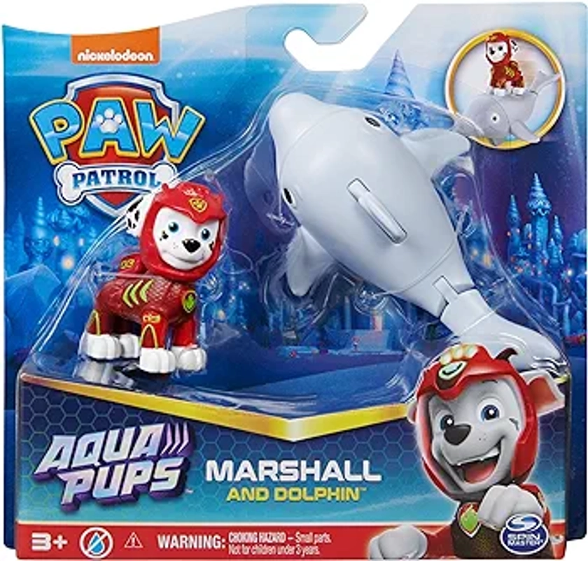 Paw Patrol, Aqua Pups Marshall and Dolphin Action Figures Set, Kids’ Toys for Ages 3 and up