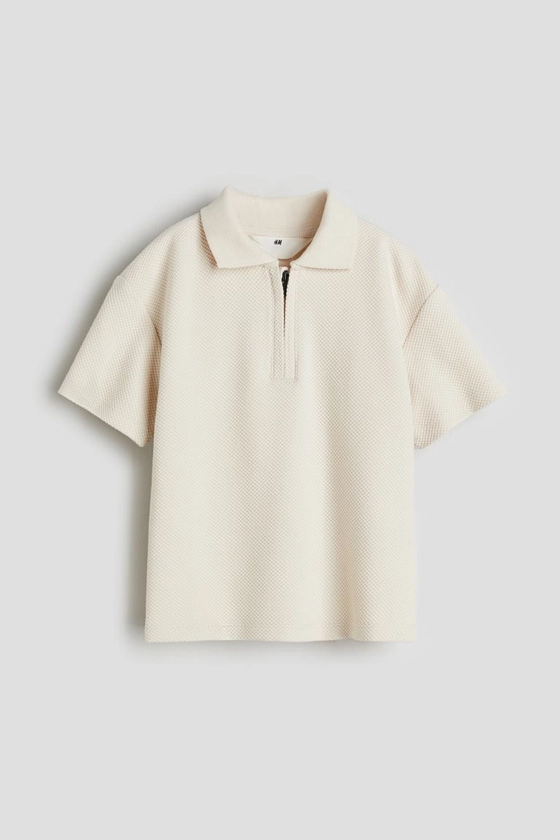 Zip-top polo shirt - Light beige - Kids | H&M GB