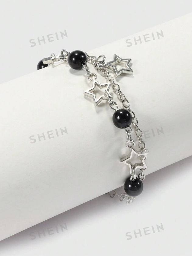 ROMWE Grunge Punk Pulsera con diseño de estrella con cuenta con diseño de cadena