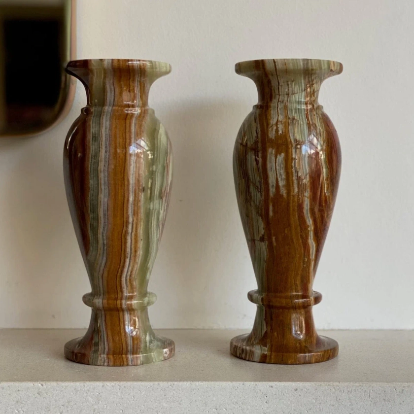 Pair of onyx marbled vases
