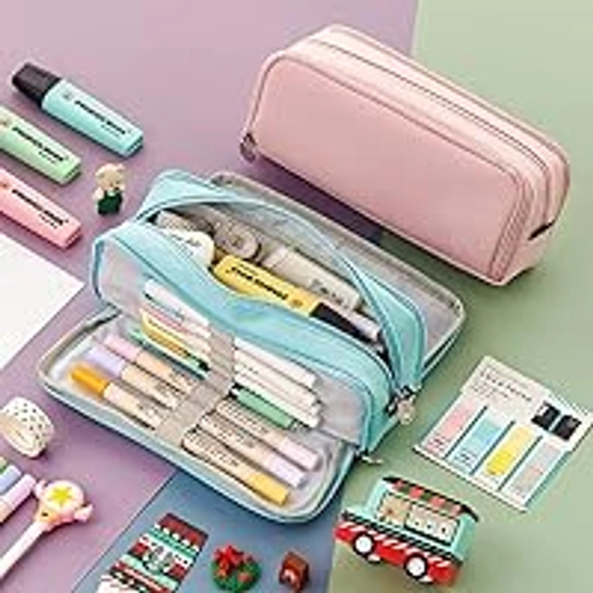 Chelory Big Pencil Case Large Capacity Pencil Cases High Storage Pencil Bag Pouch Office Organizer for Boys Girls School Office Makeup Bag Men Women Adults, Ice Blue