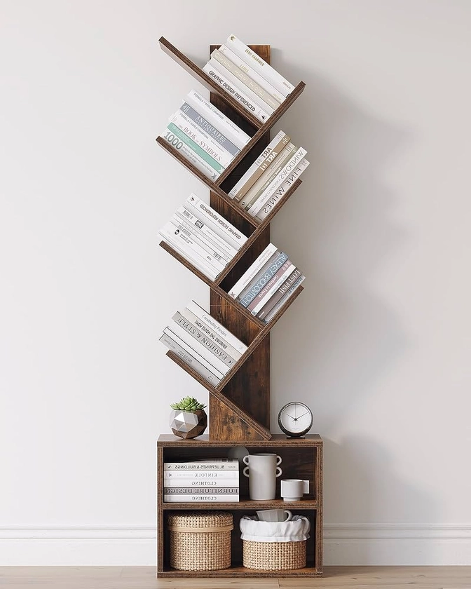 Amazon.com: SUNMORY 6 Tier Tree Bookshelf, Small Bookcase with Storage Cabinet, Modern Tall Narrow Bookshelves Organizer, Floor Standing Book Shelf for Bedroom/Living Room/Home Office/Corner, Rustic Brown : Home & Kitchen