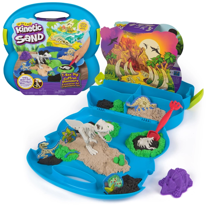 Kinetic Sand, T-Rex Dig Set with 1.5lbs Play Sand & Tools