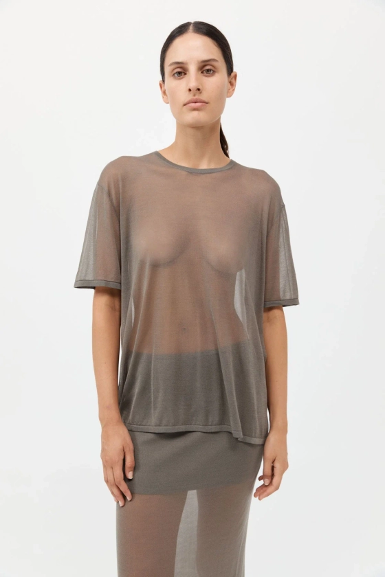 Sheer Oversized Tee - Smokey Olive