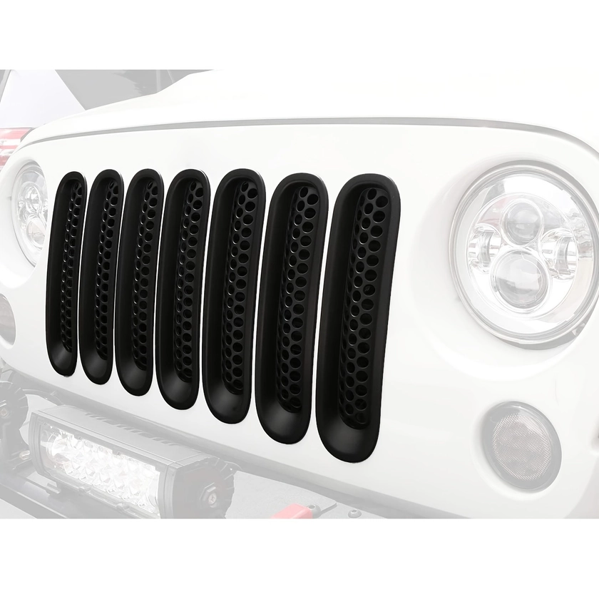 For Jeep For Wrangler Inserts: Black Front Mesh Grille Cover Guard Clip-in For 2007-2018 Accessories