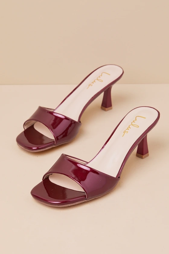 Honorine Burgundy Patent High Heel Slide Sandals