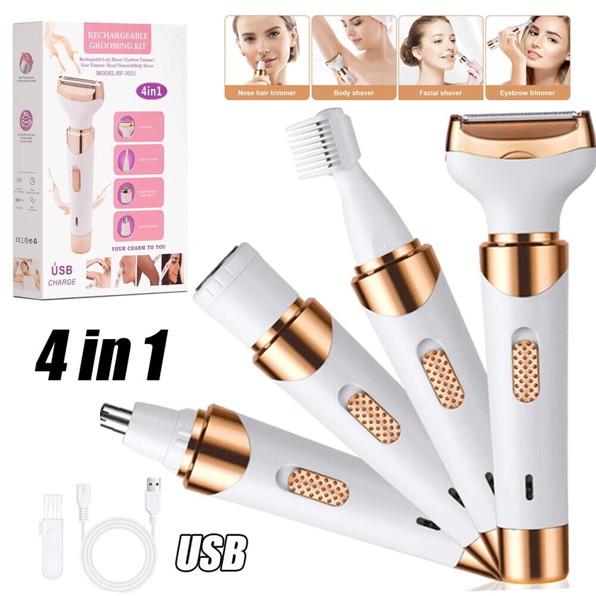 Women’s Electric Shaver Hair Remover Trimmer Body Face Leg Bikini Armpit 4 in 1