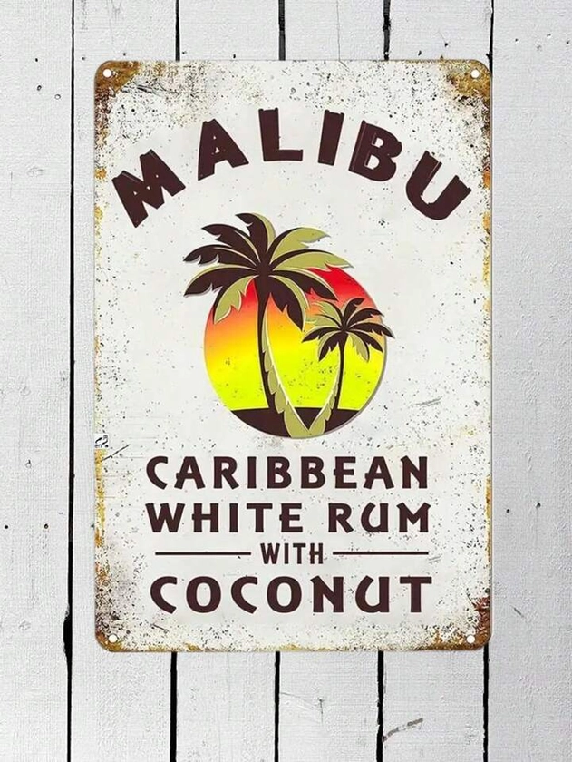 1PC Retro Malibu Rum Tin Sign – Chic, Durable Decor For Home, Bar, & Café, Easy To Install