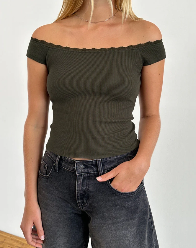 Chacha Top in Olive Rib Lace