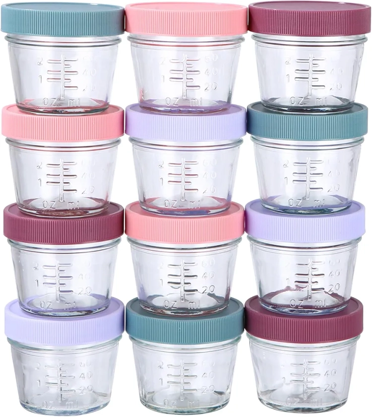 PERMUST 12 Pack Pot en Verre Bebe 60 ml Pot de Conservation Bebe avec Couvercle Hermétique Adapté au Lave-vaisselle,boîtes de conservation pour nourriture pour bébé